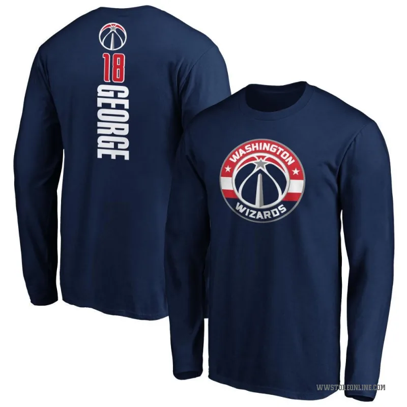 Kyshawn George Men's Navy Washington Wizards Backer Long Sleeve T-Shirt