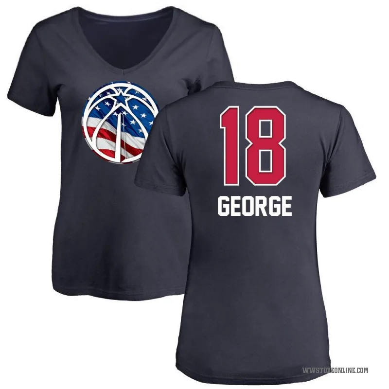 Kyshawn George Women's Navy Washington Wizards Name and Number Banner Wave V-Neck T-Shirt